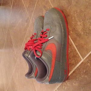 Nike Air Force I, Size 10.5, Grey/Red